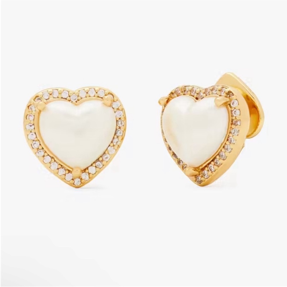 NWT kate spade My Love Pave Faux Pearl Heart Necklace and Earrings in boxes - Picture 4 of 14